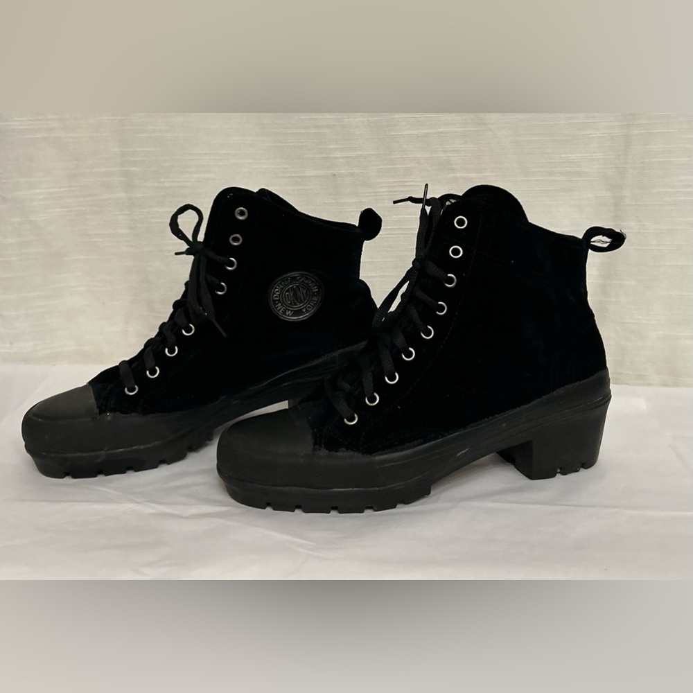 Vintage 90's Y2K Donna Karan DKNY Velvet‎ Lug Sole Heeled Ankle Boot Sneakers